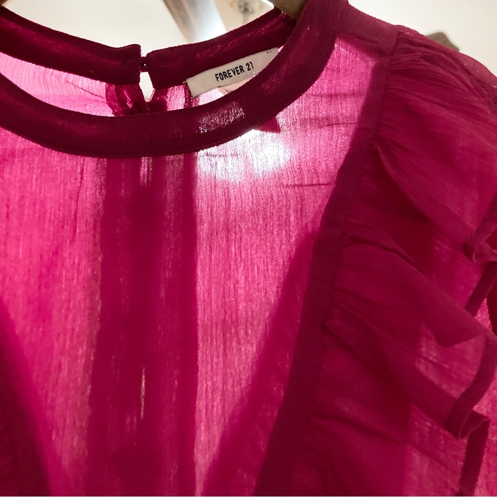 Fuchsia Pink Ruffle Top Blouse Size S - M Small Medium - Picture 5 of 11